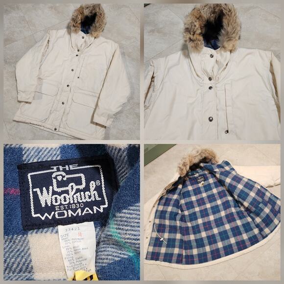 VTG Woolrich Womens M Medium Coyote Fur Hood Blanket Lined Parka Jacket Coat - Picture 1 of 10